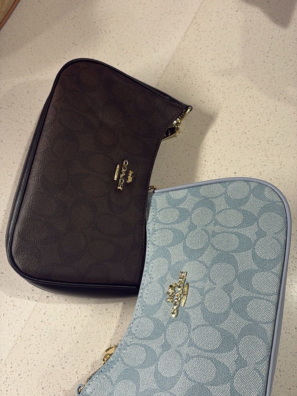 Coach Signature Double Pouch 2-Piece Set Brown & Light Blue
